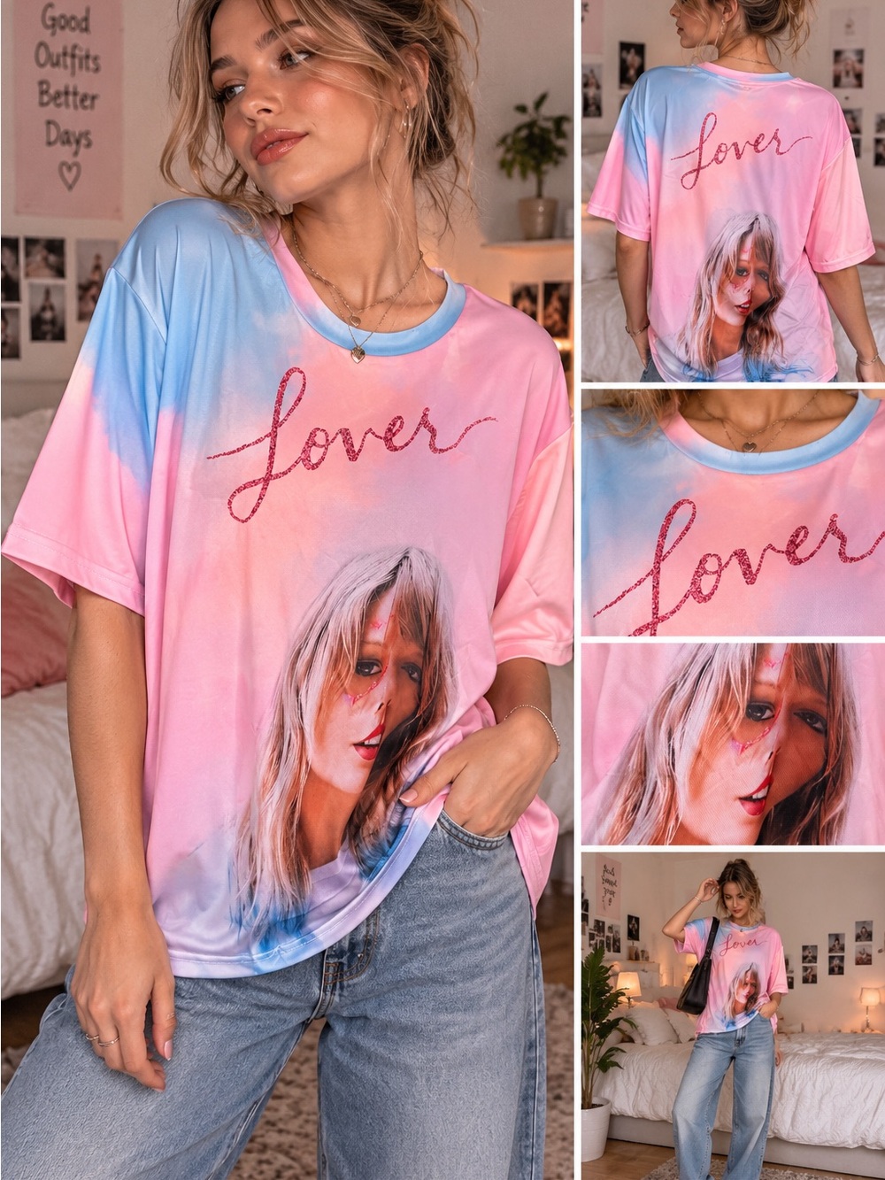 175 Lover Graphic Tie-Dye Pink & Blue Tee